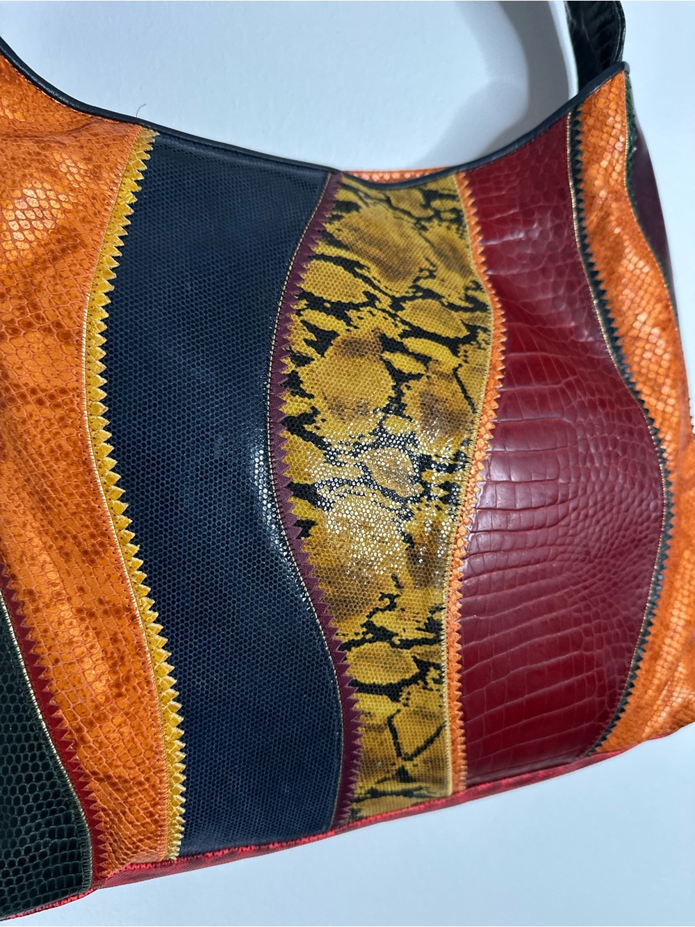 Sharif Vintage Patchwork Exotic Leather Shoulder Bag Made in USA 80s 90s Boho - Picture 7 of 12